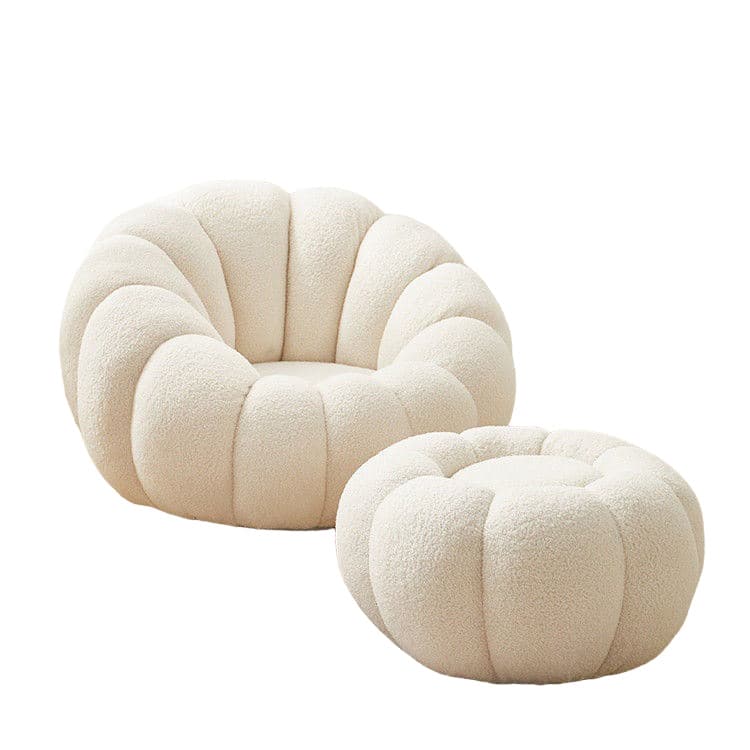 Boucle Swivel Chair & Ottoman