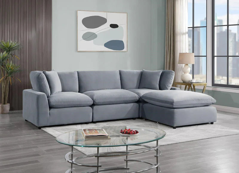 Sky velvet grey sectional, California modern interior